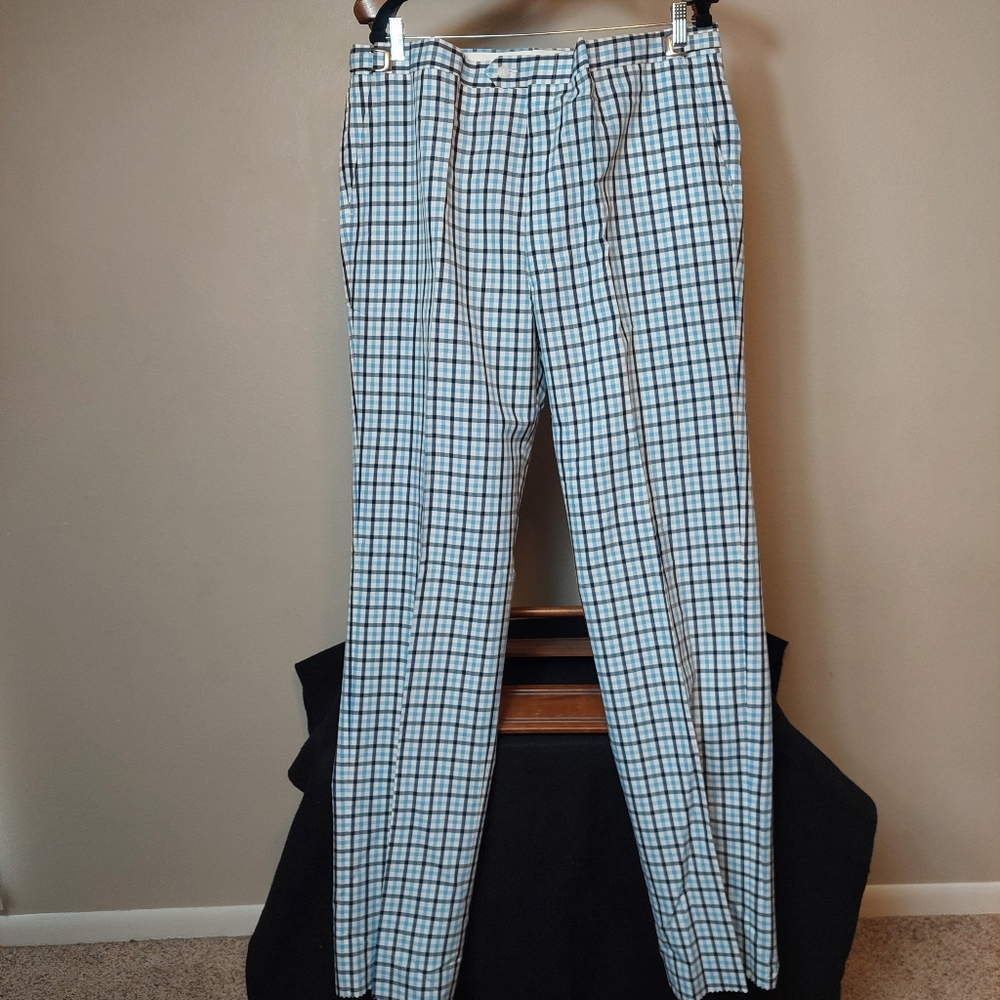 Higgins Men's Pants Slacks 42 Vintage Gingham Check Blue Vintage Golf